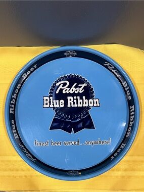VTG Pabst Blue Ribbon Metal Beer Serving Tray PBR Man Cave Bar